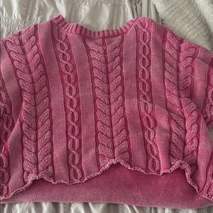 Altar'd State Pink Crew Neck Cable Knit Sweater